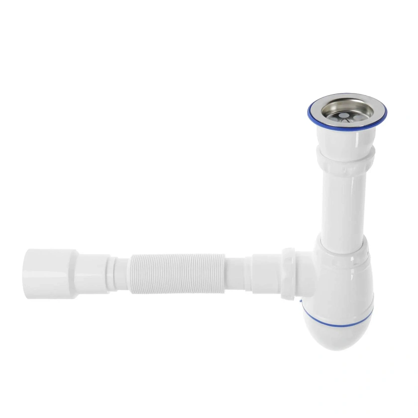 Сифон 1 1/2" 40 для ванны АНИ E050 с выпуском и переливом плоский