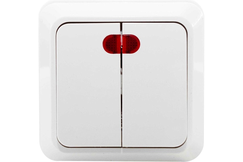 Выключатель двухклавишный с подсветкой О/У // Jilion (белый)