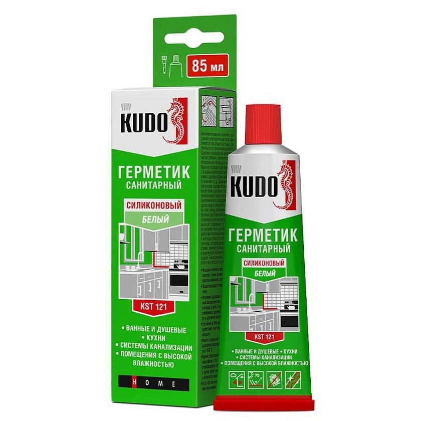 Герметик Силиконовый Санитарный  KUDO белый 85 мл  туба KST-121b