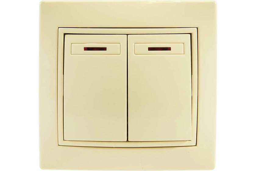 Выключатель двухклавишный с подсветкой О/У // Jilion (бежевый)